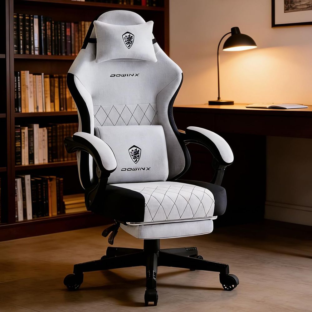 Gaming Chair Lumbar Pillow - Gamingstoel met veerkussen, massage-lendenkussen en voetsteun,