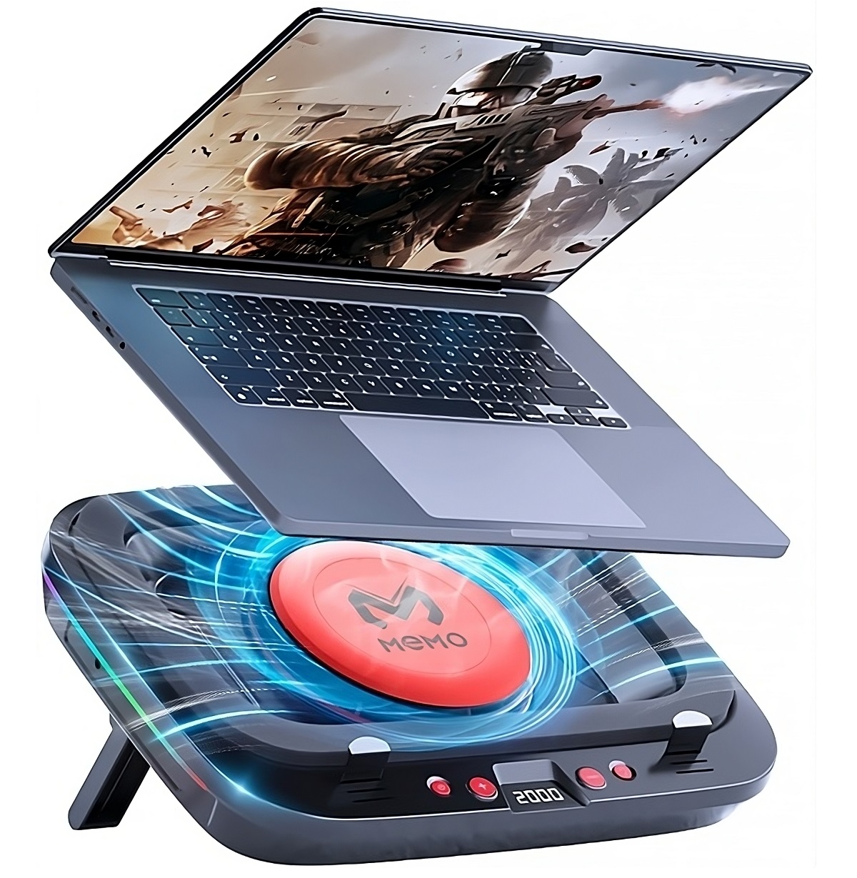 Laptop Cooling Pad - Memo-laptopkoeler met LED-display, 30 W krachtige