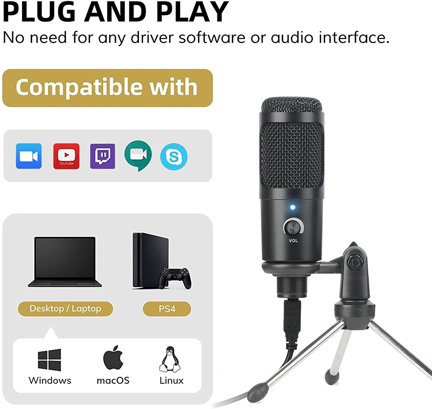 USB-condensatormicrofoon Opnam - Pc Gaming Youtube recensie en prijs